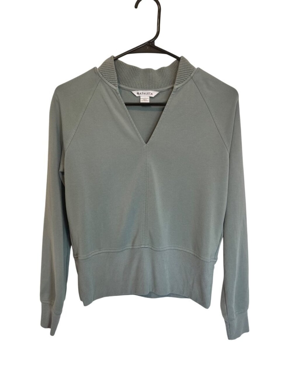 Athleta Eastbound Sweatshirt Blue Green V Neck Ribbed Neck Long Sleeve XS